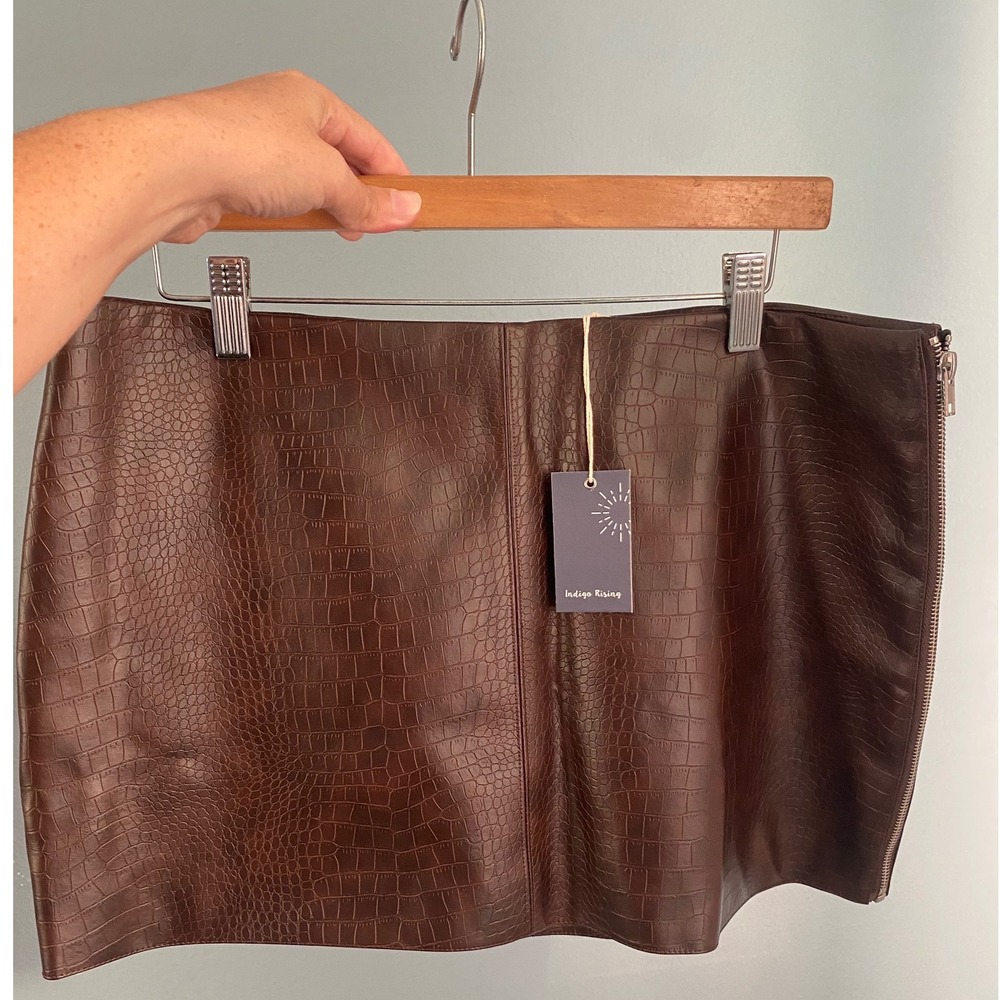 Indigo Rising Brown Croc Embossed Faux Leather Mini Skirt XL NWT